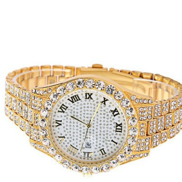 2pcs/set Rhinestone Large Dial Steel Strap Quartz Zinc Alloy Watch - Picture 4 of 7